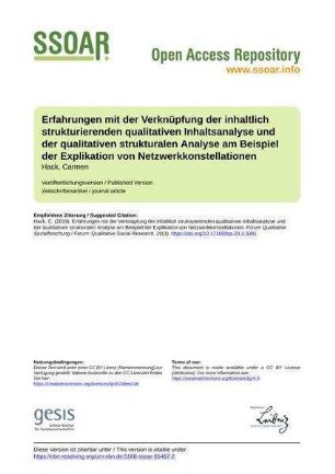 Erfahrungen mit der Verknüpfung der inhaltlich strukturierenden qualitativen Inhaltsanalyse und der qualitativen strukturalen Analyse am Beispiel der Explikation von Netzwerkkonstellationen
