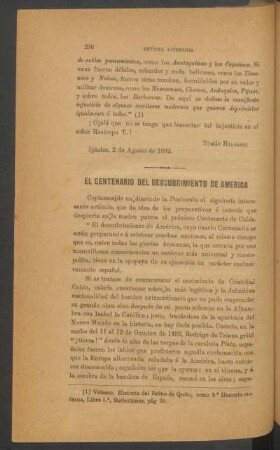 El centenario del descubrimiento de América