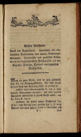 Erster Abschnitt. Zweck des Buchhaltens.