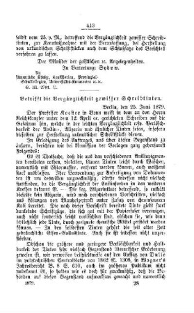 Betrifft die Vergänglichkeit gewisser Schreibtinten : [I. Allgemeine Verhältnisse]