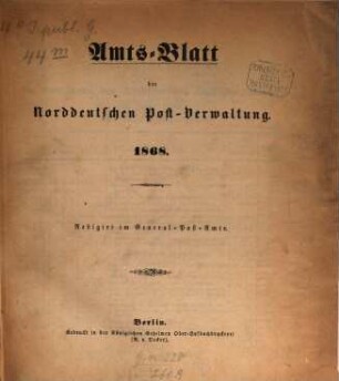 Amtsblatt der Norddeutschen Postverwaltung. 1868, 1868