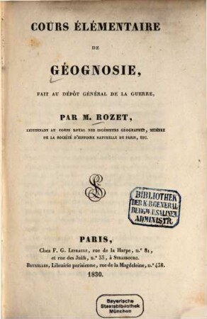 Cours élémentaire de géognosie