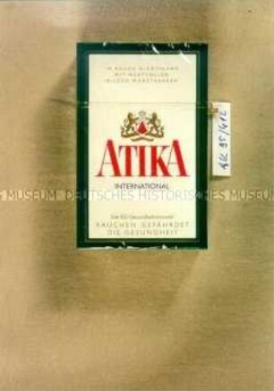 Pappschachtel für 19 Stück Zigaretten "ATIKA INTERNATIONAL"