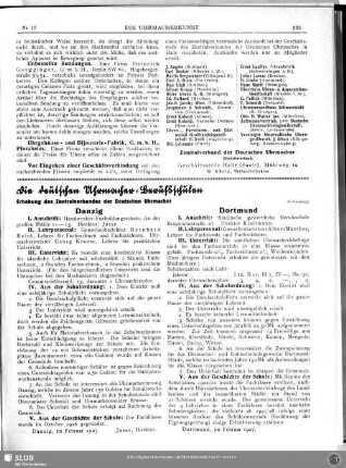 Die deutschen Uhrmacher-Berufsschulen (Fortsetzung)