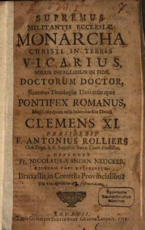 Supremus militantis ecclesiae monarcha Christi in terris vicarius ... pontifex Romanus