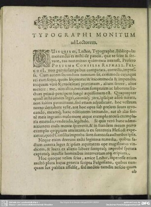 Typographi Monitum ad Lectorem