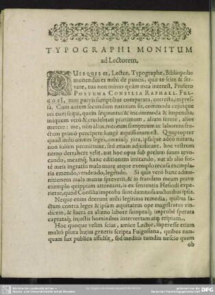 Typographi Monitum ad Lectorem