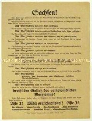 Aufruf der Deutschnationalen Volkspartei zur sächsischen Landtagswahl 1929