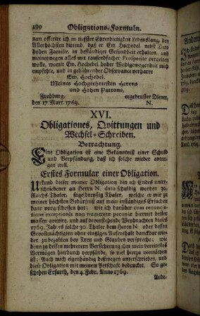 XVI. Obligationes, Quittungen und Wechsel-Schreiben.