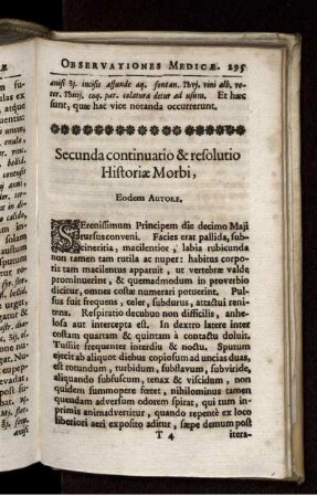Secunda continuatio & resolutio Historiae Morbi, Eodem Autore