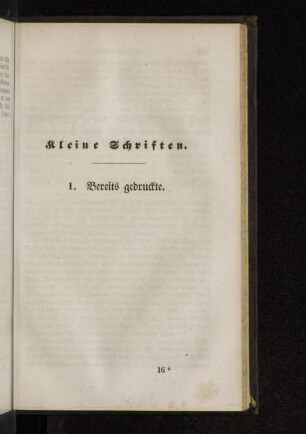 Kleine Schriften. 1. Bereits gedruckte.
