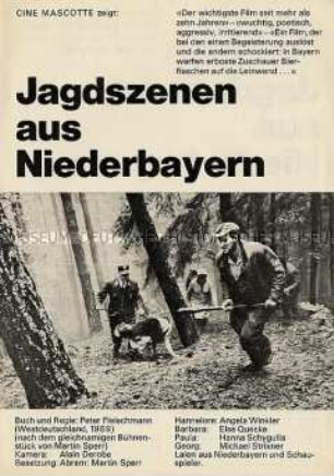 Propagandaflugblatt mit Pressestimmen zur Preisverleihung für den Dokumentarfilm "Jagdszenen aus Niederbayern"