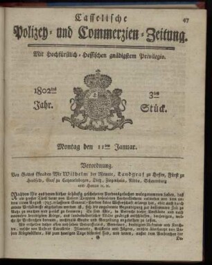 3tes Stueck, Montag den 11ten Januar 1802
