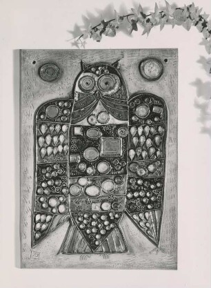 Keramikplatte "Eule" von Renate Rhein