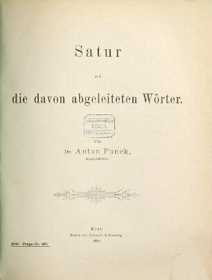 Satur und die davon abgeleiteten Wörter