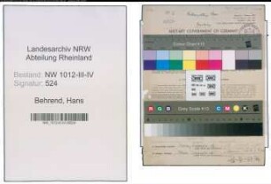 Entnazifizierung Hans Behrend , geb. 30.09.1900 (Verwaltungssekretaer)
