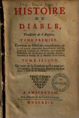 Histoire du diable : traduit de l'Anglois. 1