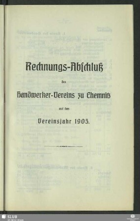 Rechnungs-Abschluß des Handwerker-Vereins zu Chemnitz auf das Vereinsjahr 1905