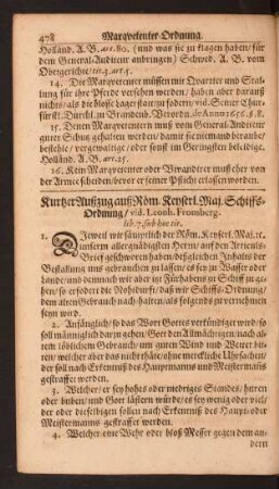 Kurtzer Außzug auß Röm. Keyserl. Maj. Schiffs-Ordnung/ [...]