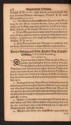 Kurtzer Außzug auß Röm. Keyserl. Maj. Schiffs-Ordnung/ [...]