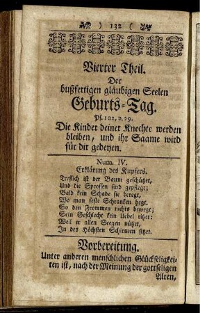 Vierter Theil. Der bußfertigen gläubigen Seelen Geburts-Tag.
