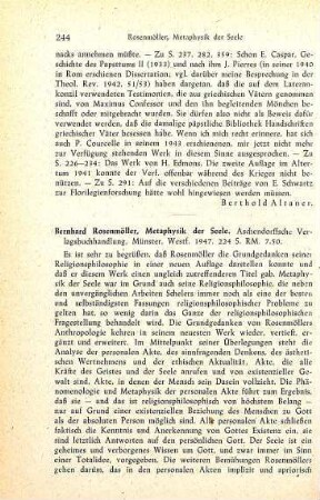 244-245 [Rezension] Rosenmöller, Bernhard, Metaphysik der Seele