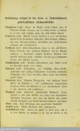 Erklärung einiger in der Fein- und Zuckerbäckerei gebräuchlichen Fachausdrücke