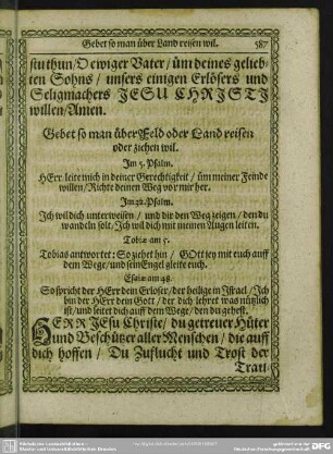Gebet so man über Feld oder Land reisen oder ziehen wil