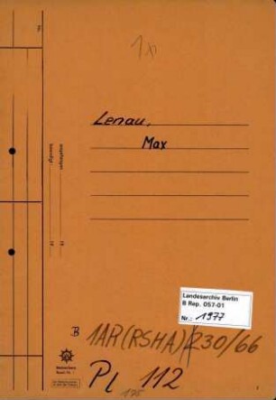 Personenheft Max Lenau (*31.12.1893)