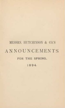 Messers. Hutchinson & Co.'s announcements for the spring 1864