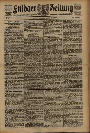 Erste Ausgabe vom Donnerstag, den 22. April 1909.