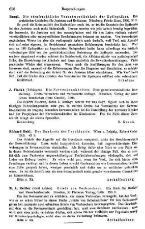656, Burgl, Die strafrechtliche Verantwortung der Epileptiker. Ein praktischer Leitfaden für Juristen und Mediziner, 1905