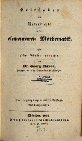 Leitfaden zum Unterrichte in der elementaren Mathematik