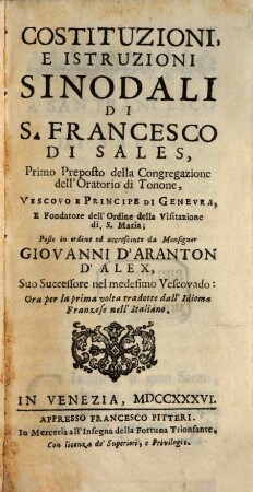 Costituzioni ed istruzioni sinodali