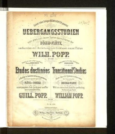 Uebergangsstudien vom alten zum neuen System beim Erlernen der Böhm-Flöte : verbunden mit Anleitung zum Einblasen neuer Flöten ; op. 358