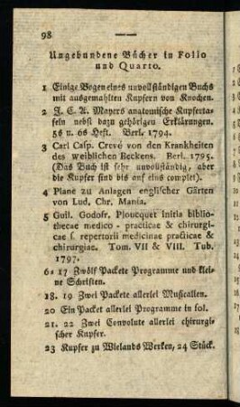 98, Ungebundene Bücher in Folio und Quarto