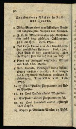 98, Ungebundene Bücher in Folio und Quarto