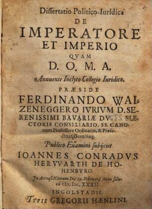 Dissertatio Politico-Iuridica De Imperatore Et Imperio