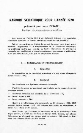 67-73, Rapport scientifique 1970
