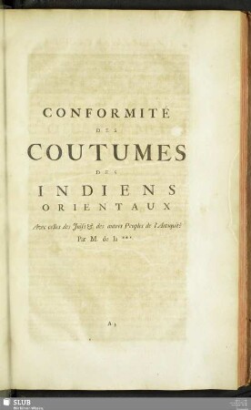 Conformité Des Coutumes Des Indiens Orientaux Avec celles des Juifs & des autres Peuples de l'Antiquité