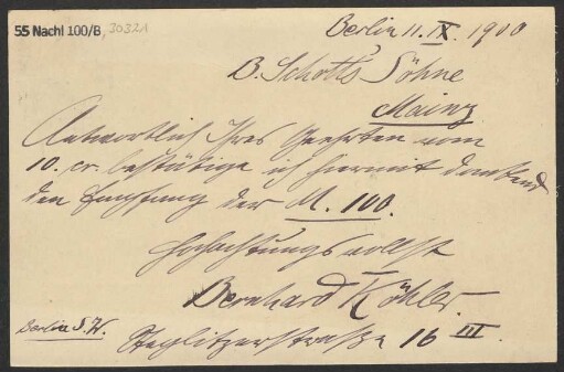Brief an B. Schott's Söhne : 11.09.1900