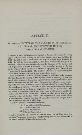 Appendix. B. Organization of the classes in engineering and naval architecture in the royal naval college.