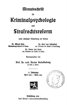 Monatsschrift für Kriminalpsychologie und Strafrechtsreform