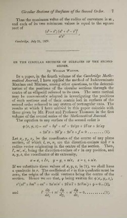On the circular sections of surfaces of the second order.