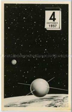 Postkarte zur Geschichte der Raumfahrt im Sozialismus: 4. Oktober 1957