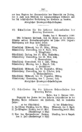 Schulferien für die höheren Lehranstalten der Provinz Posen : [D. Gymnasial- und Real-Lehranstalten]