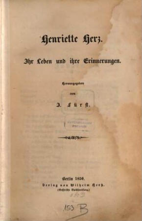 Henriette Herz : ihr Leben und ihre Erinnerungen