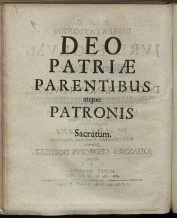 Deo Patriæ Parentibus atque Patronis Sacramentum.