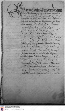 Pfalzgraf Johann Friedrich von Pfalz-Hilpoltstein versichert die 20.000 Gulden Mitgift seiner Gemahlin Sophie Agnes geb. von Hessen-Darmstadt auf ...