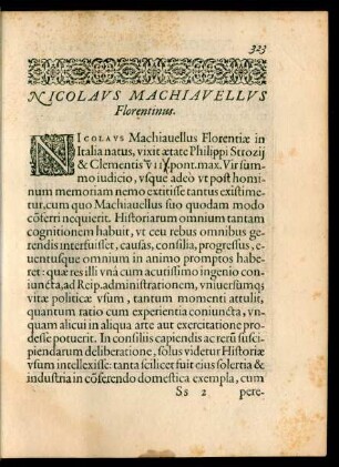 Nicolaus Machiavellus Florentinus.